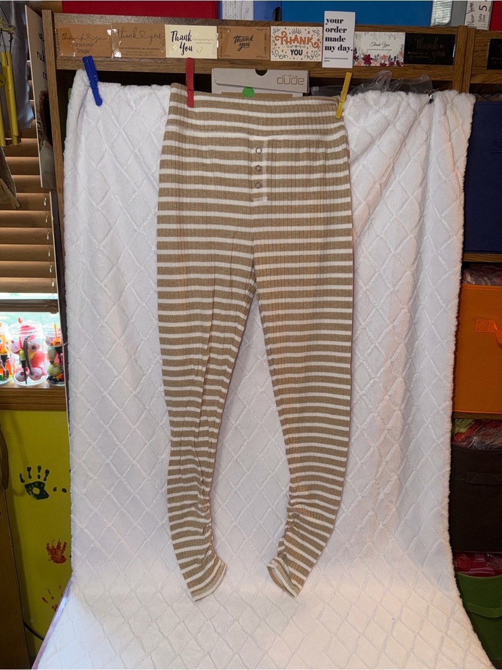 aerie womens Beige and White Striped Leggings